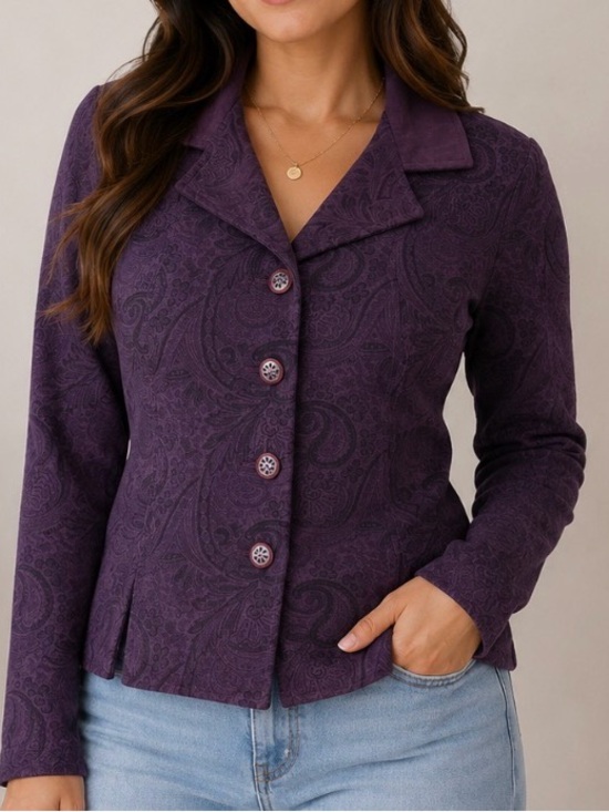 R&K Jackets & Blazers - R&K Purple Paisley Button-Front Women's blazer Jacket career suede feel SZ 12